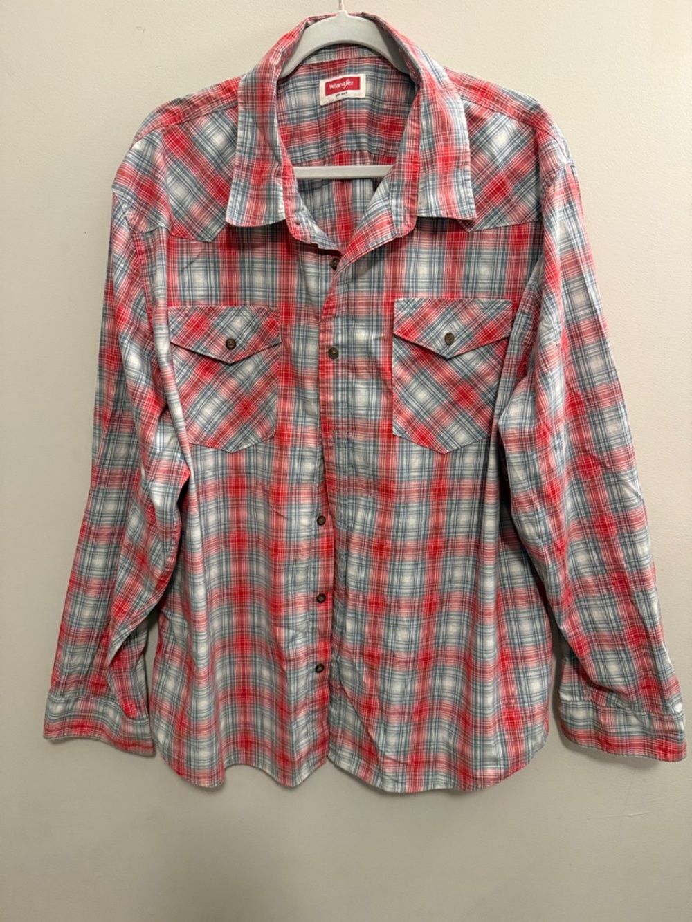 Wrangler Red and Gray Plaid Western Shirt